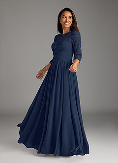Azazie Olga Mother of the Bride Dresses Dark Navy A-Line Lace Chiffon Dress image3