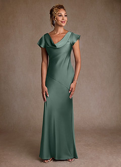 Azazie Shelby Mother of the Bride Dresses Sea Moss Mermaid Pleated Stretch Satin Dress image1