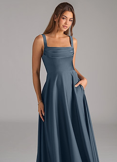 Azazie Shaude Robes de demoiselle d'honneur Robe Trapèze en Satin extensible Plissée Violet Crépusculaire image2
