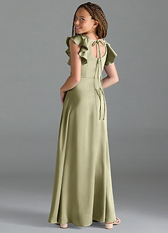 Azazie Bondi Junior Pistachio A-Line Side Slit Stretch Satin Dress image5