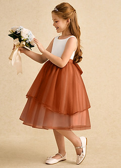 Azazie Rene Flower Girl Dresses Ivory Burnt Orange A-Line Bow Tulle Dress image5