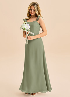 Azazie Mavie Junior Abito A-Line in Chiffon Increspato Pistacchio image1