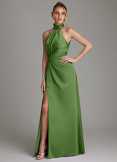 Azazie Gracelynn Vestidos de damas de honor Vestido de Albahaca de Satén Elástico de Corte Recto con Plisado image6