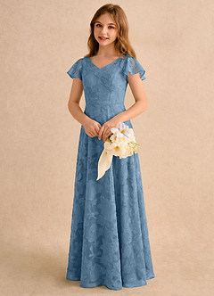 Azazie Narin Girls Formal Sukienki dla dziewczynek sypiących kwiaty Linia A z Rękawami Kwiatowe wypalenie Długość podłogi Sukienka image4