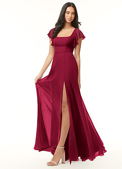 Azazie Bondi Brautjungfernkleider A-Linie Gekräuselt Chiffon Kleid Burgunderrot image6