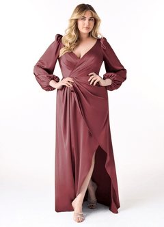 Azazie Mel Brautjungfernkleider Etui Langarm Stretch-Satin Kleid Merlot image5
