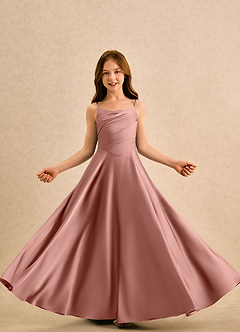 Azazie Coconut Girls Formal Blumenmädchenkleider A-Linie Plissee Stretch-Satin Kleid Rosettenrosa image5