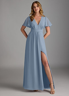 Azazie Zaniah Bridesmaid Dresses Dusty Blue A-Line Chiffon Dress image1