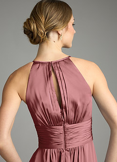 Azazie Bonnie Bridesmaid Dresses Amethyst A-Line Pleated Stretch Satin Dress image6