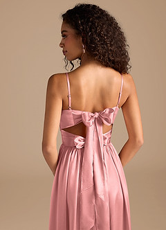 Azazie Zeya Bridesmaid Dresses Rosette A-Line Pleated Metallic Satin Dress image4