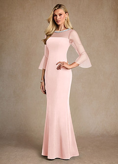 Azazie Bellevie 신부의 어머니 드레스 쉬스 구슬 스트레치 크레이프 플로어 길이 드레스 image2