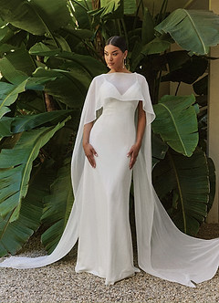 Azazie Caity Wedding Dresses Diamond White Fit and Flare Crepe Back Satin Dress image3