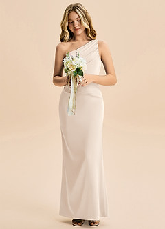 Azazie Akilah Junior Etui Plissee Stretch-Satin Kleid Alabaster Weiß image4