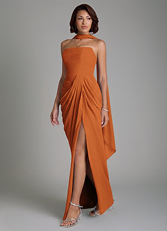 Azazie Nyra Robes de demoiselle d'honneur Robe Fourreau en Mousseline de soie Corset Cannelle image3