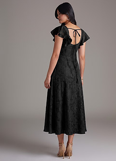 Azazie Bondi Bridesmaid Dresses Black A-Line Ruched Floral Burnout Dress image6