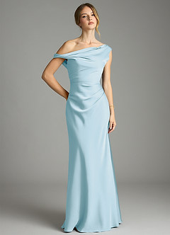 Azazie Emerson Bridesmaid Dresses Sky Blue Mermaid Off the Shoulder Stretch Satin Dress image1