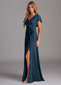 Azazie Lainey Bridesmaid Dresses Dark Navy A-Line with Pockets Chiffon Dress image4