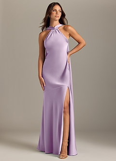 Azazie Kinsley Bridesmaid Dresses Frosted Lilac Mermaid Side Slit Stretch Satin Dress image1