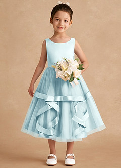 Azazie Posy Flower Girl Dresses Sea Glass A-Line Beaded Tulle Dress image4