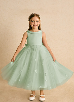 Azazie Angel Flower Girl Dresses Dusty Sage Ball-Gown Bow Tulle Dress image3