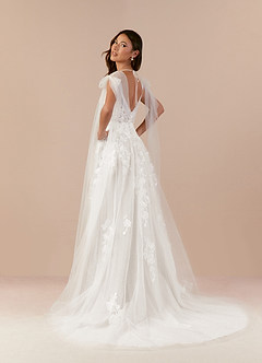 Azazie Ziza Wedding Dresses Diamond White A-Line Lace Tulle Dress image4