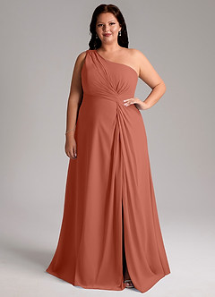 Azazie Brooke Bridesmaid Dresses Clay A-Line One Shoulder Chiffon Dress image8