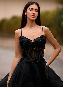 Dreama Noir Robe de bal corset en dentelle à volants image6