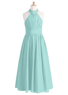 Azazie Iman Junior Aqua A-Line Pleated Chiffon Dress image6
