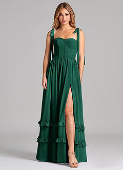 Azazie Anastacia Bridesmaid Dresses Emerald A-Line Sweetheart Neckline Chiffon Dress image1