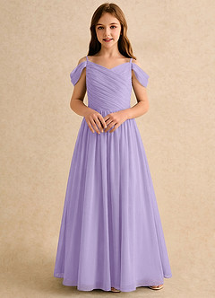 Azazie Chelo Girls Formal Robe Demoiselle D'honneur Fillette Robe Trapèze en Mousseline de soie Plissée Lilas image4