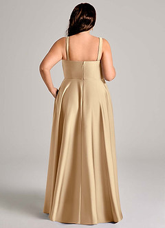 Azazie Shaude Bridesmaid Dresses Champagne A-Line Pleated Stretch Satin Dress image13