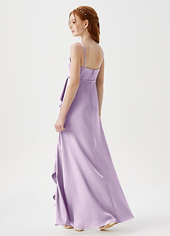 Azazie Kaylee Junior Robe Trapèze en Satin extensible avec ceinture Frostiges Flieder image5