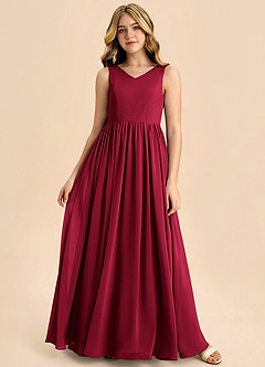 Azazie Hathaway Junior Burgundy A-Line Bow Chiffon Dress image3