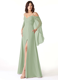 Azazie Cienna Bridesmaid Dresses Dusty Sage A-Line Off the Shoulder Chiffon Dress image4