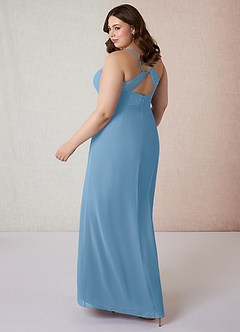 Azazie Blink Bridesmaid Dresses Steel Blue Sheath V-Neck Chiffon Dress image9