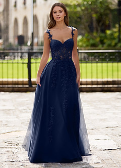 Dreamscape Albastru Marin Rochie de bal cu linie A image5