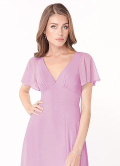 Azazie Kimber Bridesmaid Dresses Candy Pink A-Line Flounce Sleeve Chiffon Dress image5