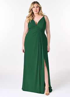 Azazie Maren Allure Bridesmaid Dresses Dark Green A-Line V-Neck Lace Chiffon Dress image6