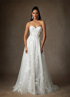 Azazie Aurorie Robes de mariée Robe Trapèze en Tulle Paillettes Blanc De Diamant image1