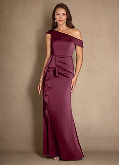 Azazie Hamptons Mother of the Bride Dresses Mulberry A-Line Pleated Stretch Satin Dress image4