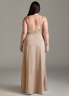 Azazie Brielle Bridesmaid Dresses Taupe A-Line Cowl Spaghetti Straps Stretch Satin Dress image7