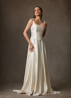 Azazie Samira 웨딩드레스 A라인 스퀘어 네크라인 매력 있는 사람 채플 트레인 드레스 image6