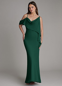 Azazie Yura Bridesmaid Dresses Emerald Mermaid Off the Shoulder Chiffon Dress image4