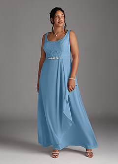 Azazie Ainsling Mother of the Bride Dresses Steel Blue A-Line Square Neckline Lace Chiffon Dress image15
