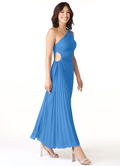 Azazie Kirra Brautjungfernkleider A-Linie One-Shoulder Chiffon Kleid Blauhäher image3