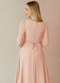Azazie Leonia Bridesmaid Dresses English Rose A-Line Long Sleeve Chiffon Dress image7