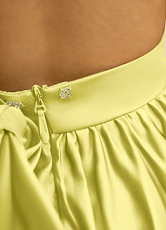 Azazie Nellia Blumenmädchenkleider A-Linie Schleifen Matte Satin Kleid Kanarienvogel image7