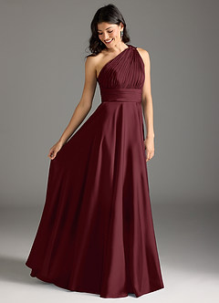 Azazie Charlize Bridesmaid Dresses Cabernet A-Line One Shoulder Stretch Satin Dress image10