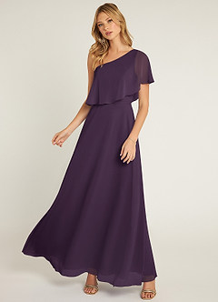 Azazie Lizzy Bridesmaid Dresses Plum A-Line One Shoulder Chiffon Dress image5