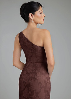 Azazie Akilah Jurken voor bruidsmeisjes Jurk van Bloemen Burn-out met Zeemeermin One-shoulder Espresso image7